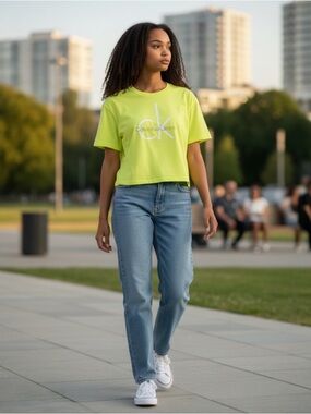 Calvin Klein Neon Yellow Logo Short Sleeve Tee